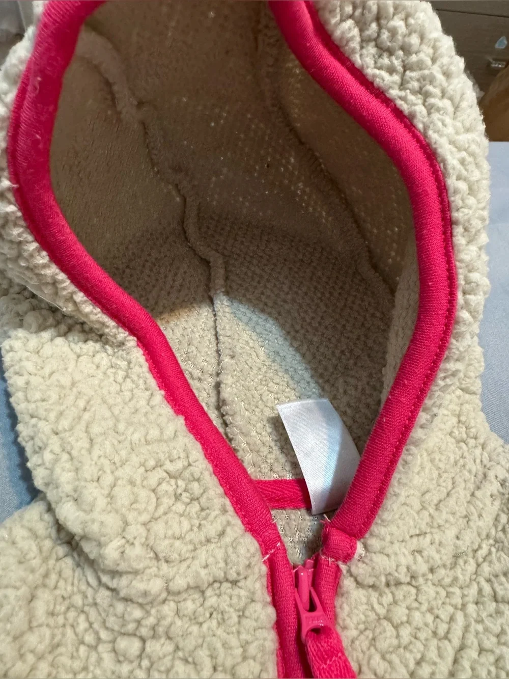 Carter's Cream & Brown Sherpa Hoodie with Pink Trim